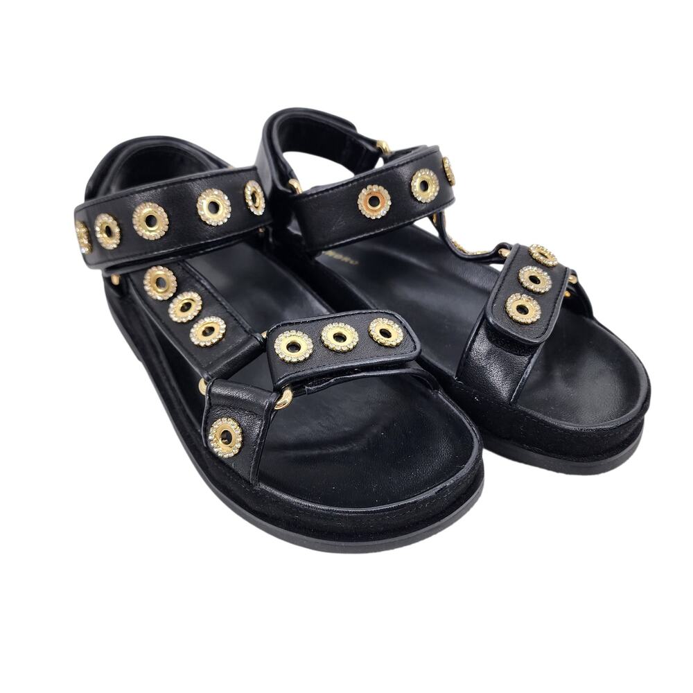 Sandro Paris Rhinestone Hook and Loop Flat Ielda Sandals Noir Size 36/6.5 - Picture 7 of 7